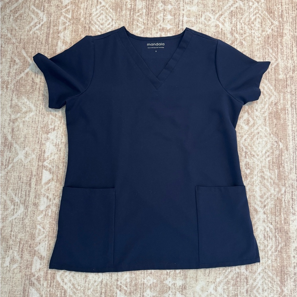Women's Mandala Navy Scrub Top